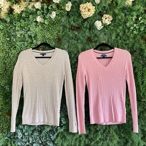 Beige sweater AND pink sweater
